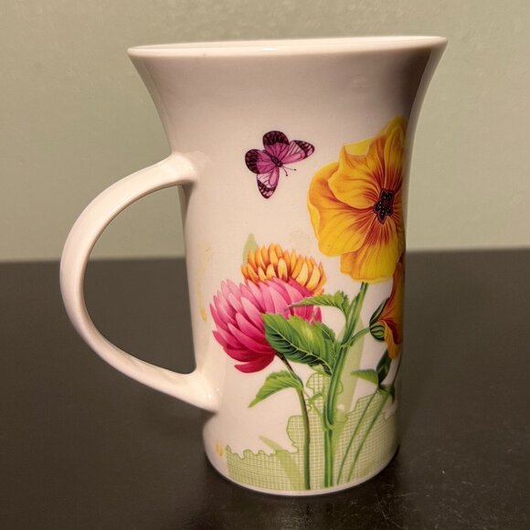 Floral Garden w/ Butterflies Tall Tapered Porcelain Cup - Picture 2 of 9